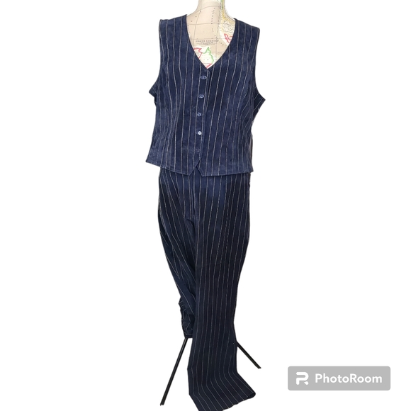 NEW Vintage 80s Wilsons Leather Blue Pinstripe 2-Piece Suit-Vest 18-Pant 2X-Vest - Picture 1 of 16